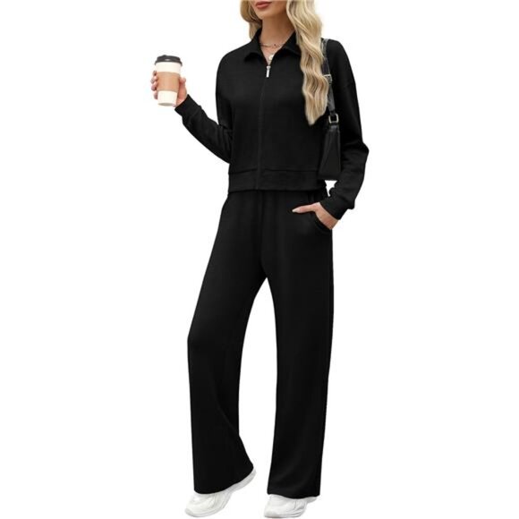 Women's Lounge Set: Sweatshirt & Wide Leg Sweatpants - Picture 1 of 7